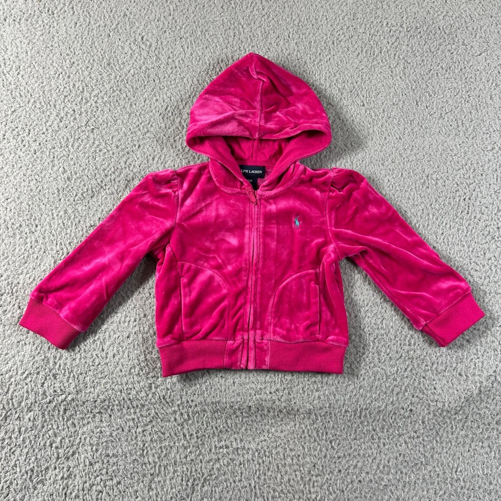Ralph Lauren‎ Tracksuit Girls 18M Pink Velour Zip Hoodie and Pants Set Vintage